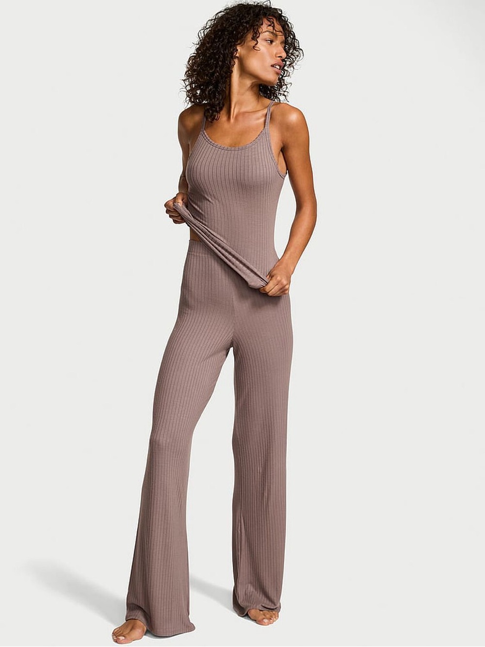 Victoria's Secret Ribbed Scoop-Neck Jumpsuit in Taupe